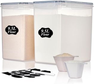 9.5L 2 Pack Extra Large Flour Sugar Storage Containers for 25lbs flour, Airtight Kitchen Pantry Organization Canisters with Lids for Bulk food, R
