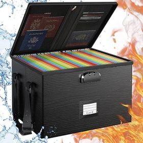 Fireproof Document Box File Organizer - Portable Locking Filing Storage Box with Handle Waterproof for Hanging Letter/Legal Folder Important Docu